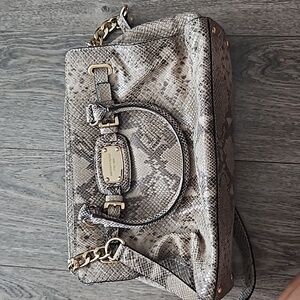 Michael Kors Snake Print Satchel in Gray and Cream with Gold Hardware